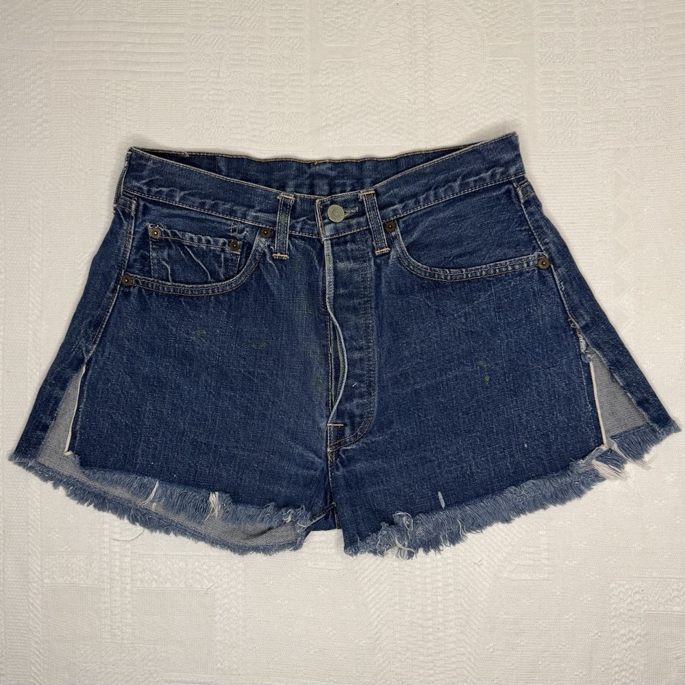 Vintage 60s Levi's Denim Shorts 28/29 Blue 501 Big E Cut Off Distressed Selvedge